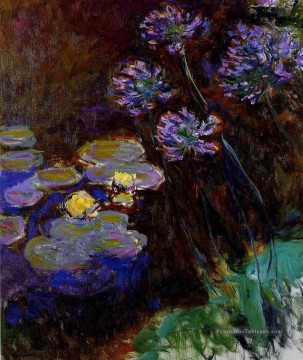 Nymphéas et Agapanthe Claude Monet Fleurs impressionnistes Peinture à l'huile
